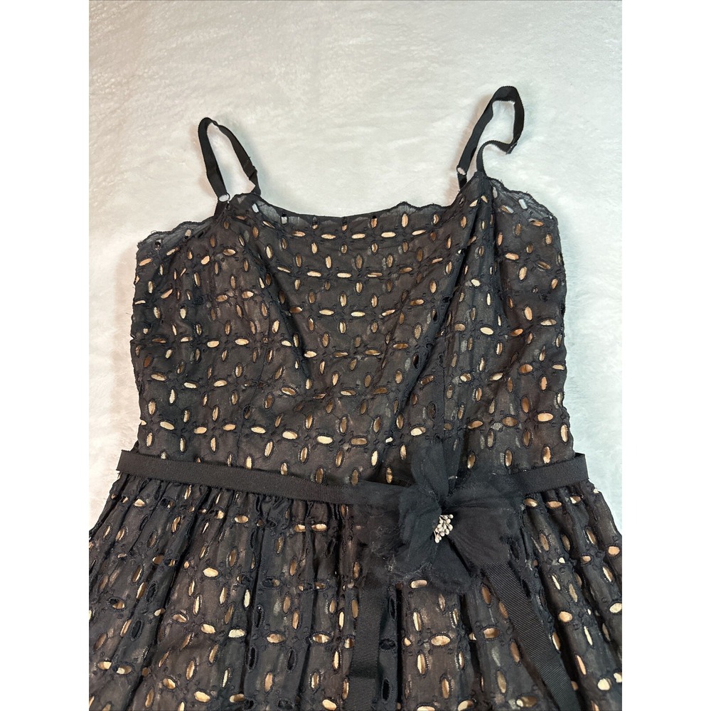 Laundry Shelli Segal Dress Womens Size 6 Black Eyelet Nude Lining Strappy - Picture 2 of 16